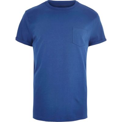 Blue plain chest pocket t-shirt